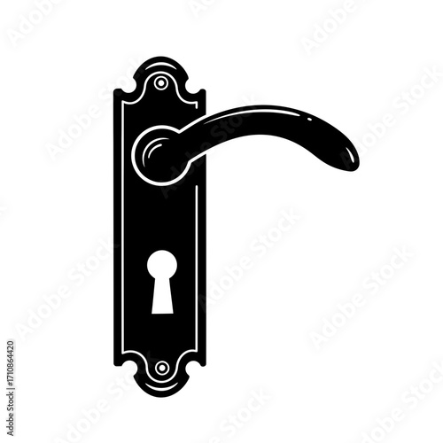 Vintage Black Door Handle with Keyhole Vector Illustration