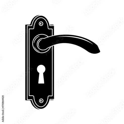Vintage Black Door Handle with Keyhole Vector Illustration