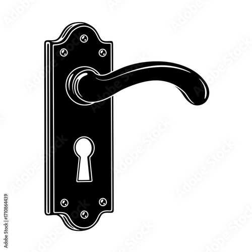 Vintage Black Door Handle with Keyhole Vector Illustration
