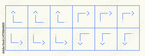 Arrow icon set. Different direction arrows, direction, navigation, way-finding, forward, upward, crossroad, turn right and more.
