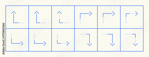 Arrow icon set. Different direction arrows, direction, navigation, way-finding, forward, upward, crossroad, turn right and more.
