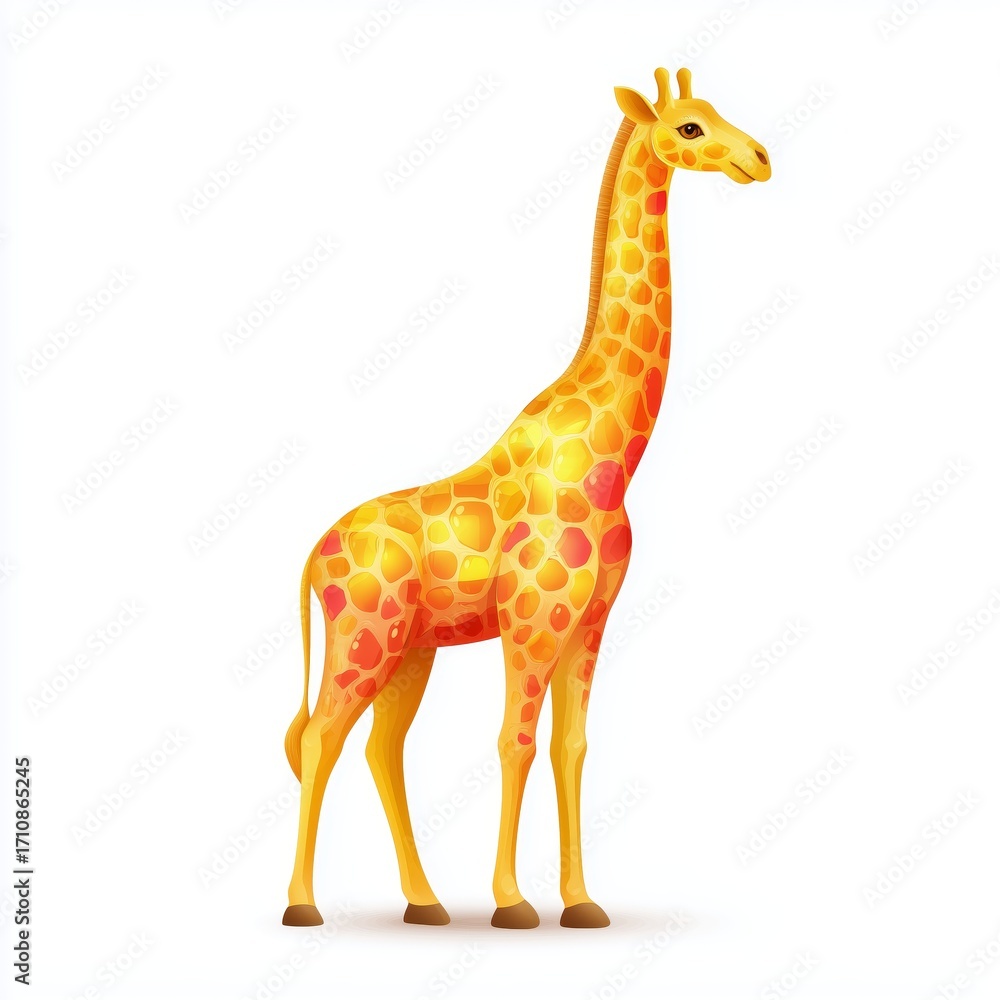 Fototapeta premium Giraffe with long neck and stylized spots nature illustration bright colors artistic style creative concept