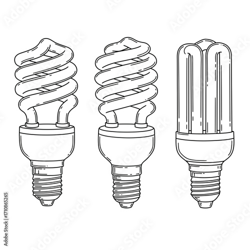 Energy Saving Spiral Light Bulb Set Vector Illustration