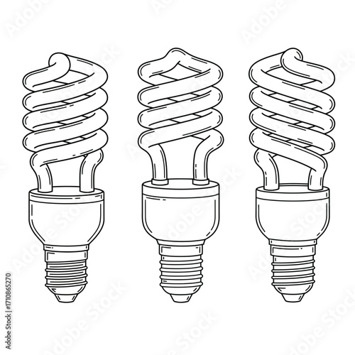 Energy Saving Spiral Light Bulb Set Vector Illustration