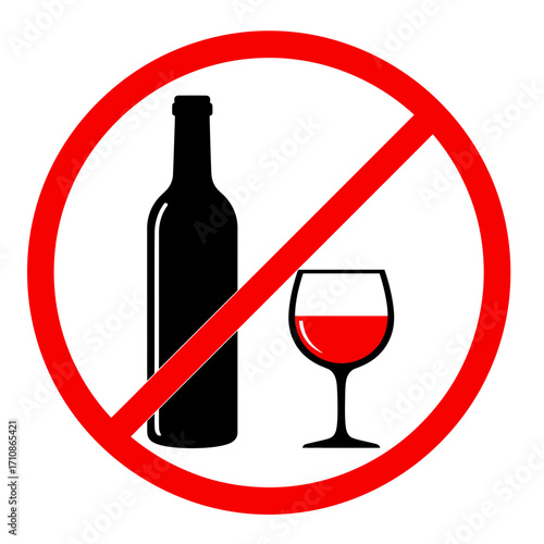 No Alcohol Sign Icon – Prohibition Symbol with Bottle and Glass