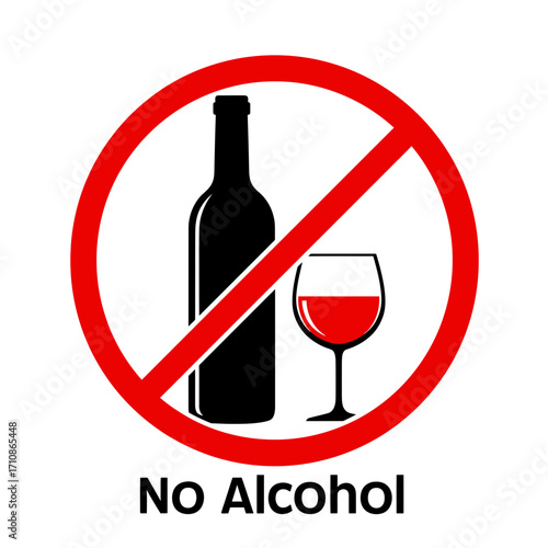 No Alcohol Sign Icon – Prohibition Symbol with Bottle and Glass
