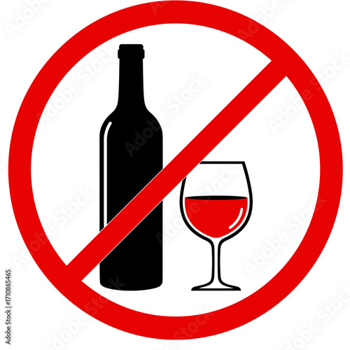 No Alcohol Sign Icon – Prohibition Symbol with Bottle and Glass