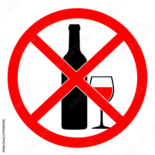 No Alcohol Sign Icon – Prohibition Symbol with Bottle and Glass