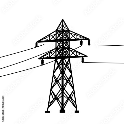 High Voltage Electricity Transmission Tower Vector Silhouette