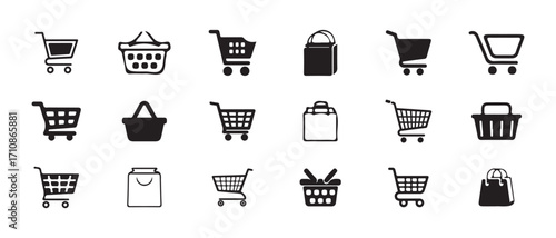 Shopping cart icon, basket, bag icon, buy and sale symbol, shopping basket bag icon sign, selection of Shopping Cart Icons, Vector illustration EPS 10.