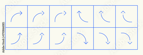 Arrow icon set. Different direction arrows, direction, navigation, way-finding, forward, upward, crossroad, turn right and more.