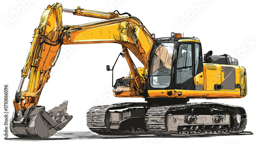 Excavator Vector Silhouette in Construction Work