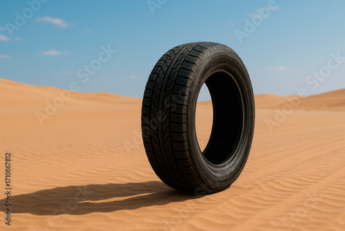 Wallpaper Mural A car tire stands in the desert among the sands. Torontodigital.ca