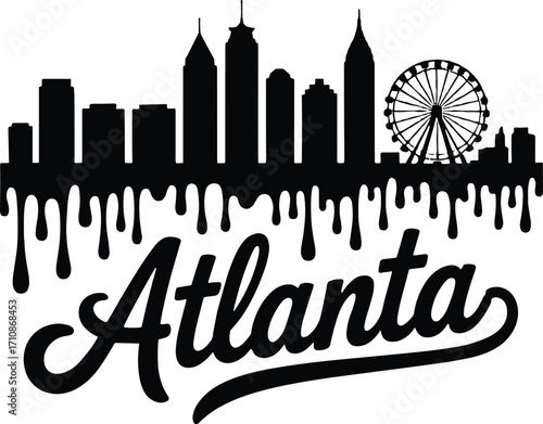 Atlanta skyline silhouette with dripping effect and ferris wheel