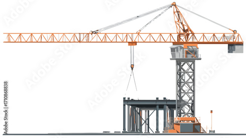 Modern Construction Crane Moving Steel Beam at Construction Site