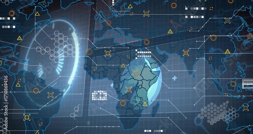 Overlaying radar on map, UI chart expanding panning Africa spotlighting Madagascar monitoring