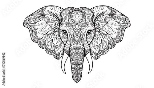 Ornate elephant head design, showcasing intricate details and a meditative aesthetic.