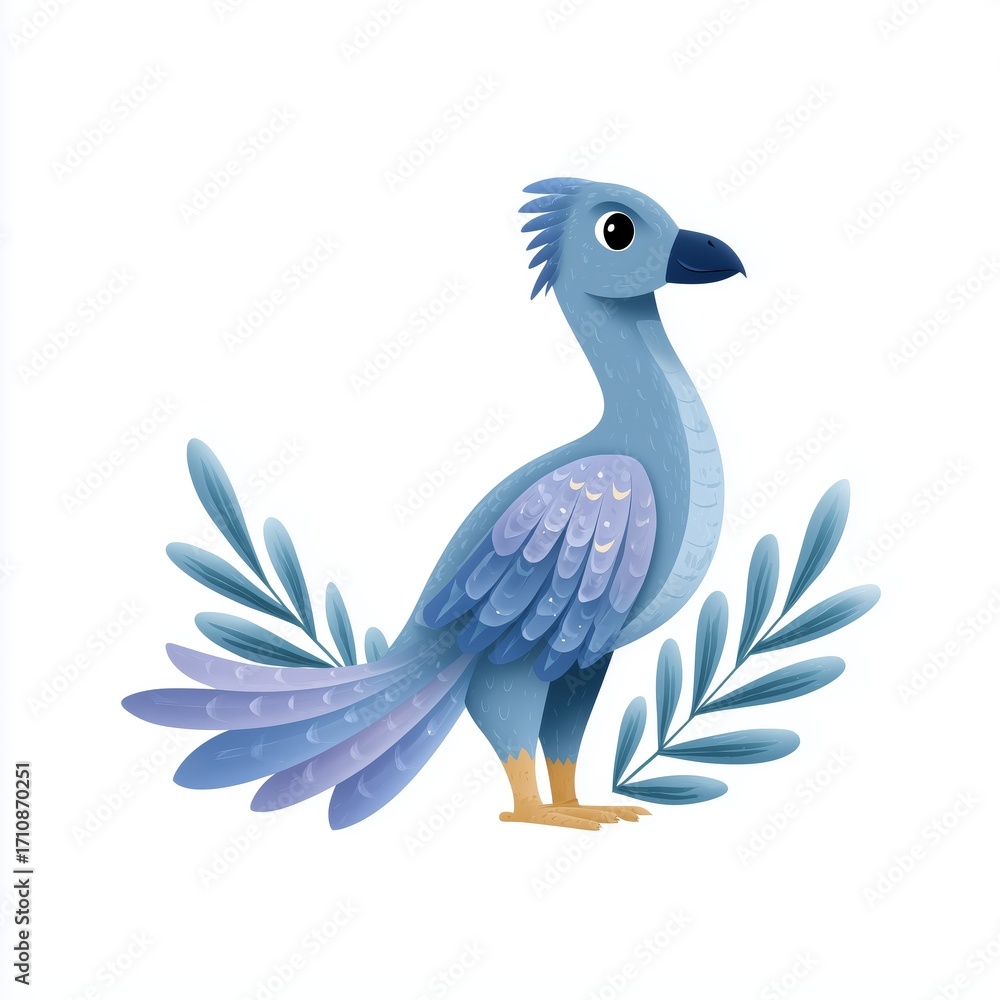 Obraz premium Microraptor in pastel blue nature scene digital art vibrant feathers serene environment artistic viewpoint