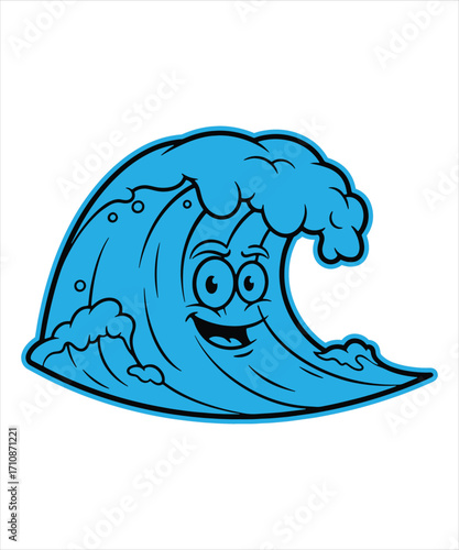 Happy Wave Cartoon Illustration Kids Ocean Beach Art