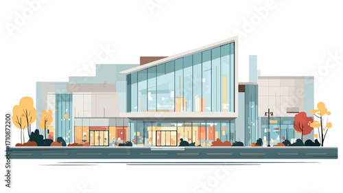 Modern Shopping Mall with Multiple Glass Entrances and Urban Design