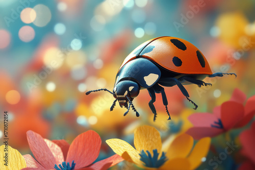 Ladybug on yellow flower petal.