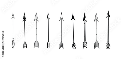 Set of Tribal arrows tribal style arrows design elements. Vintage classic silhouette arrows set. Vector illustration.