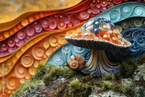 Colorful mushroom against vibrant background.