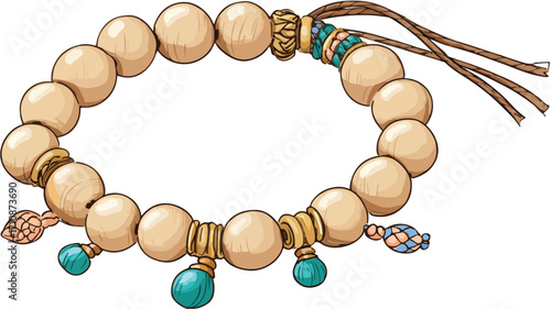 Flat Wooden Bead Bracelet with String - Professional Vector Illustration