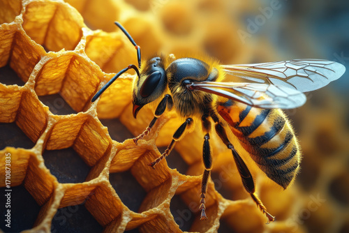 Bee on honeycomb.