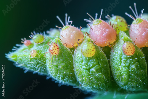 Small bugs gathered on a leaf.