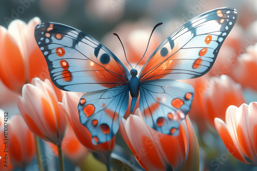 Butterfly perched on flowers.