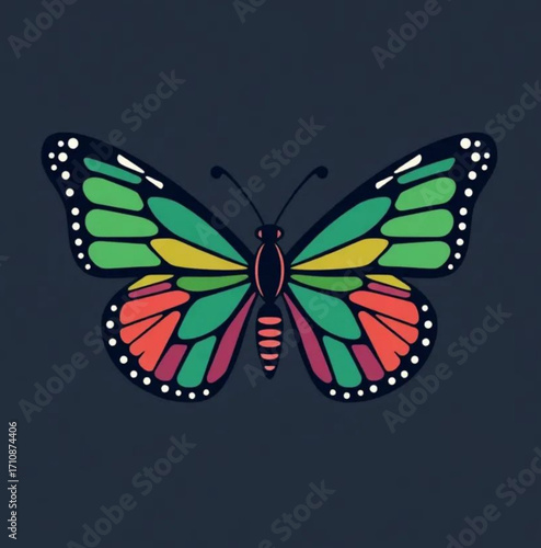 Vibrant Butterfly Illustration: A stunning illustration of a butterfly unfolds its intricate wings in a dazzling display of colors, showcasing nature's artful design.