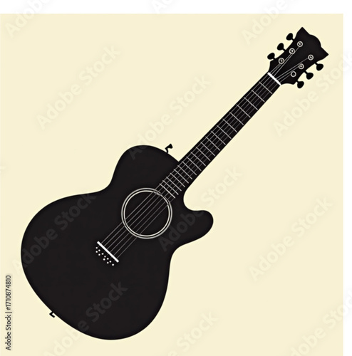 Black Acoustic Guitar Silhouette: A sleek, black acoustic guitar stands in silhouette against a soft, warm background, showcasing its elegant form and musical potential.