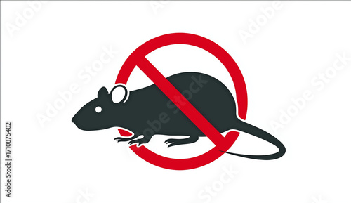  no rats sign vector illustration on a white background, simple design with bold outlines, flat colors, minimalistic style, no shadows, high contrast, no gradient