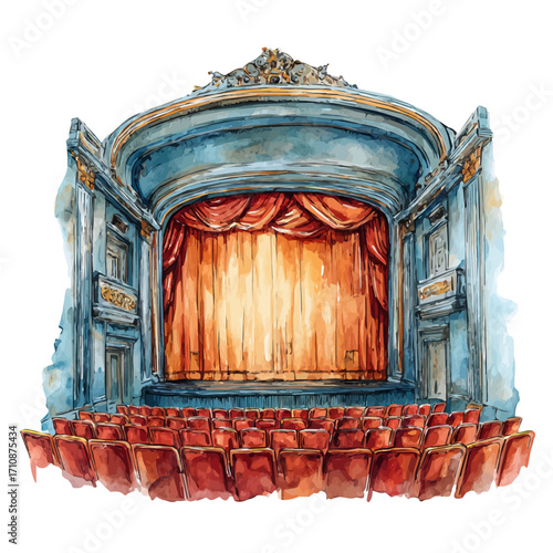 Home Theater, watercolor painting, vector illustration, isolated on a white background.