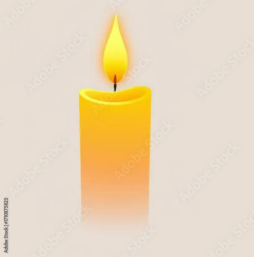 Lit Candle in Silence: A minimalist view of a golden candle, its flame flickering with a warm, inviting glow against a soft, blurred backdrop. Capturing the light and serenity of the moment.