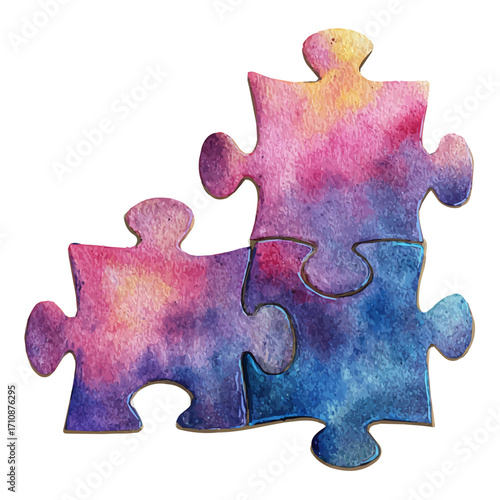 A watercolor painting of Jigsaw Puzzle, vector illustration on white background.