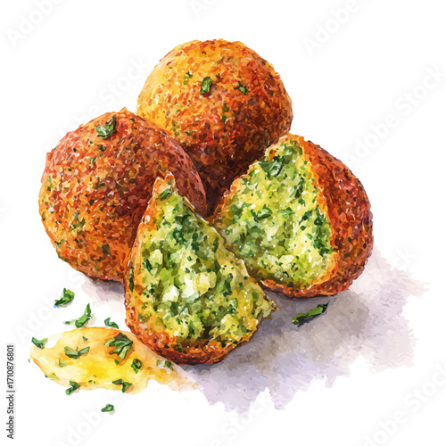 Falafel, watercolor painting, vector illustration, isolated on a white background.
