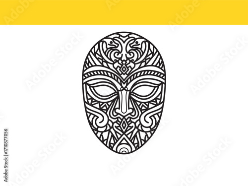 Intricate Line Art of Tribal Mask Design Graphic Illustration for Creative Projects and Cultural Representations Detailed Vector Art