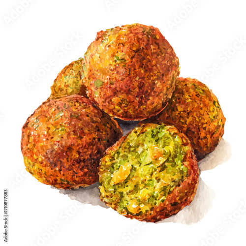 Falafel, watercolor painting, vector illustration, isolated on a white background.