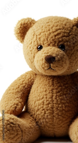 Cozy plush teddy bear portrait evokes warmth, comfort, and childhood joy for brands and storytelling