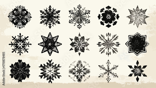 Grunge Snowflake Stamps Collection for Creatives and Designers