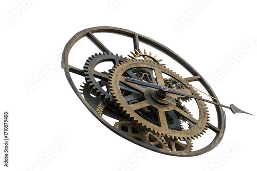 A clock with roman numerals and gears On Transparent Background