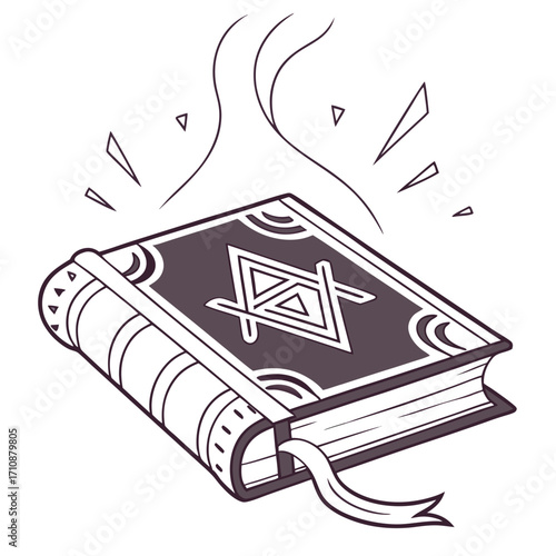 Vector art of an ancient spellbook emitting mystical energy, filled with arcane knowledge and secrets, a gateway to magical realms