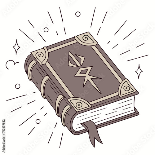 Vector art of an enchanted tome radiating mystical aura, filled with ancient runes and forgotten lore, a portal to other dimensions