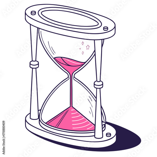 Vector art of isometric hourglass with pink sand, a symbol of time, deadline, or countdown, perfect for illustrating time management or urgency