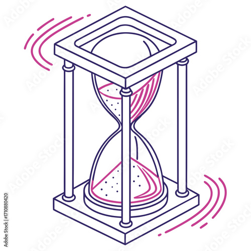 Vector art of isometric hourglass with sand, a symbol of time, deadline, or countdown, perfect for illustrating time management or urgency