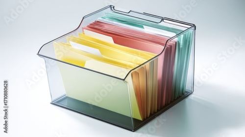 Organized files in plastic storage box