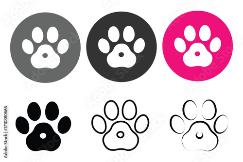 Vector paw trail of animal footprint. Dog, cat, puppy, fox, wolf tracks isolated on white background. Animal tracks in silhouette. Wild animal footsteps