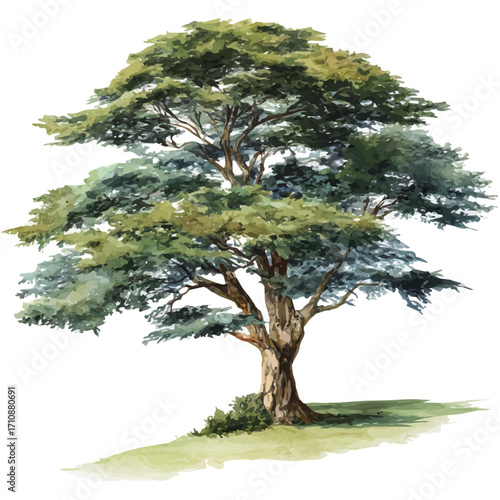 Cypress Tree, watercolor painting, vector illustration, isolated on a white background.